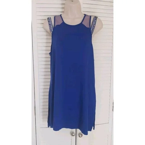 CABLE AND GAUGE ROYAL BLUE EMBELLISHED COLD SHOULDER TOP SZ LARGE - Picture 1 of 8